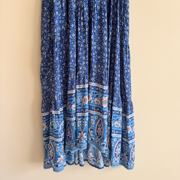 Natural Life Rebecca Blue Floral Tiered Midi Dress Blue Border Calico Print L - Picture 6 of 16